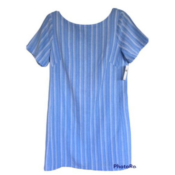 Anthropologie Linen Blend Striped Mini Shift Dress Size 12 Back Bow Zip Lined Bl - Picture 2 of 12